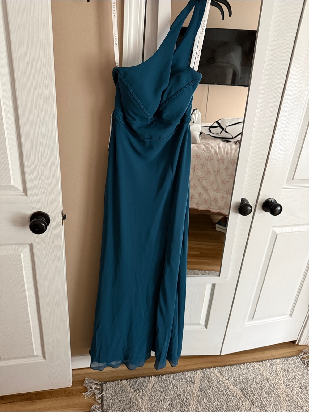 Azazie Teal One-Shoulder Evening Gown